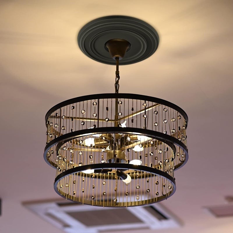 Canomo ميدالية سقف كلاسيكية من قطعة واحدة من بولي يوريثان لمروحة سقف وميدالية ثريا، 12 3/8"OD x 4"ID x 7/8"P، أسود غير لامع - Image 2
